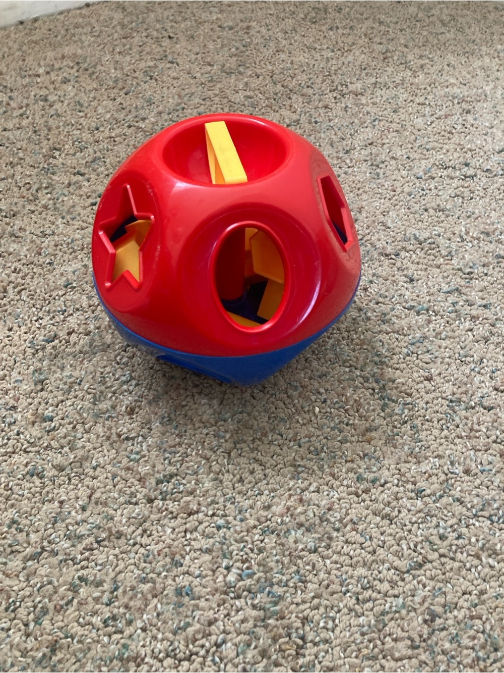 Tupperware Red and Blue Shape Sorter with Yellow Inserts